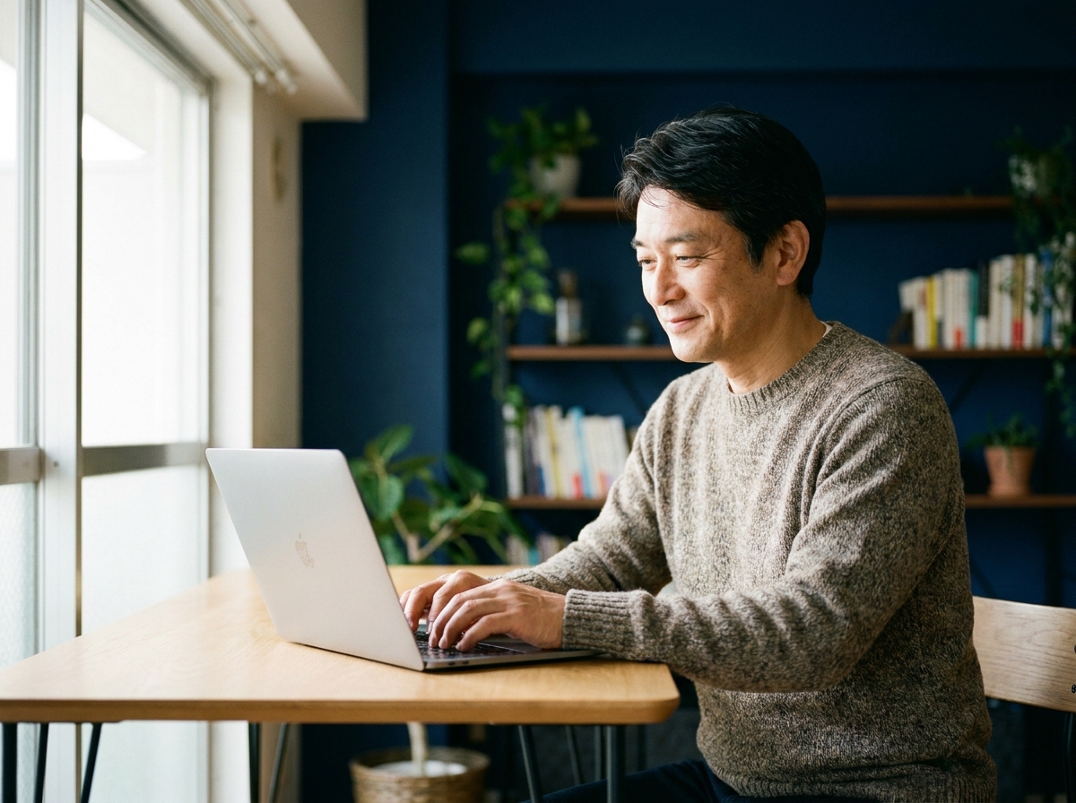 50代男性がPCを使うイメージ